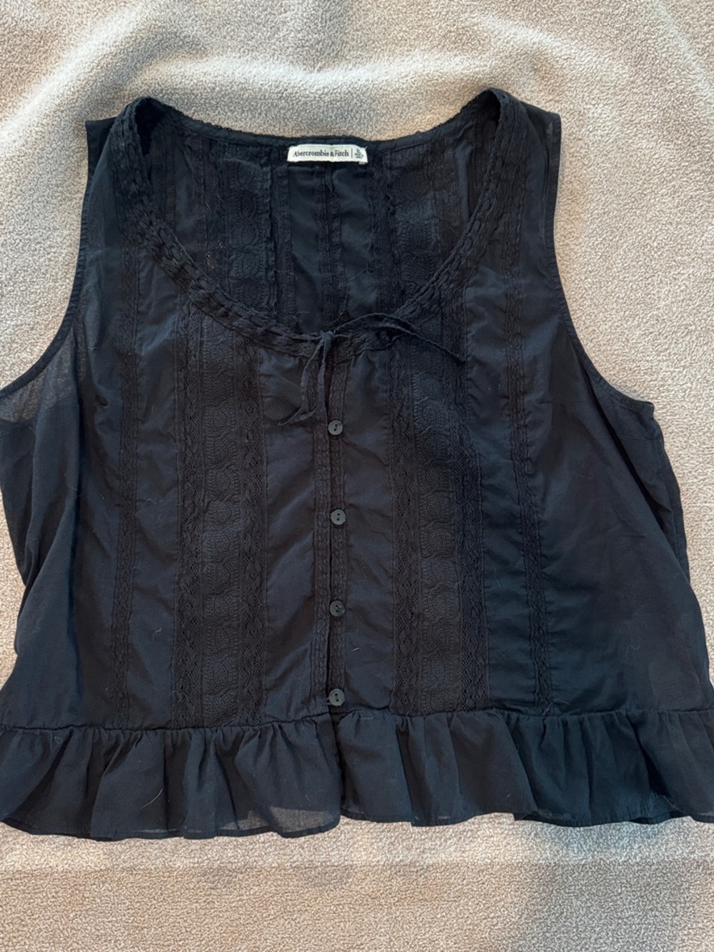 Abercrombie & Fitch Black Sleeveless Button-Front Lace Trim Tank
